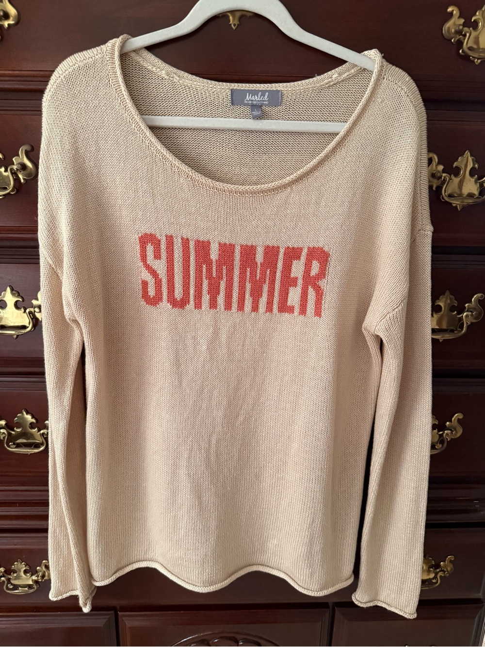 Marled by Reunited Cream Scoop-Neck Sweater with Coral SUMMER